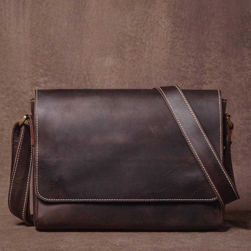 Skórzana torba męska na ramię vintage z klapą GURO Brązowy