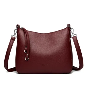 Skórzana torebka damska na ramię crossbody Bordowy