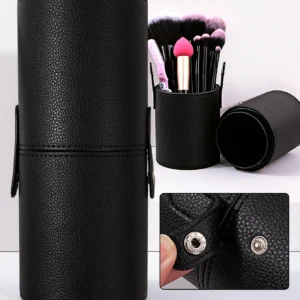 Skórzany organizer na pędzle do makijażu PU stojący cylinder Czarny