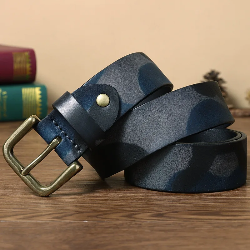 Skórzany pasek męski z klamrą na bolec – bydlęca skóra vintage Khaki