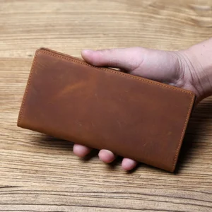 Skórzany portfel męski z etui na telefon i wiele kart Retro brązowy