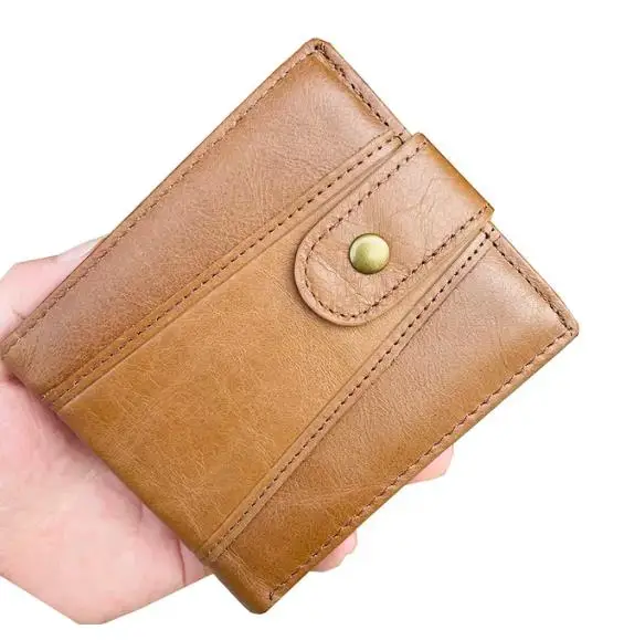 Skórzany portfel męski z ochroną RFID, pojemny etui na karty Jasnożółty