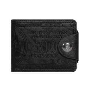 Skórzany portfel męski z wzorem banknotu 100 dolarów Czarny