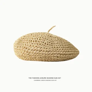 Słomkowy beret francuski w stylu vintage Beżowy
