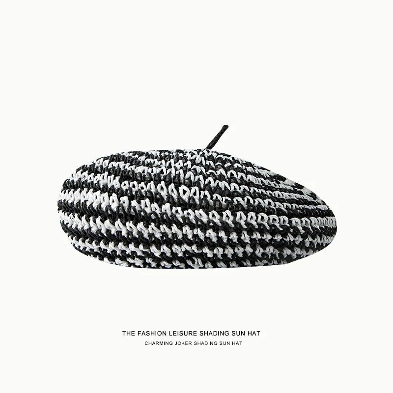Słomkowy beret francuski w stylu vintage Czarny