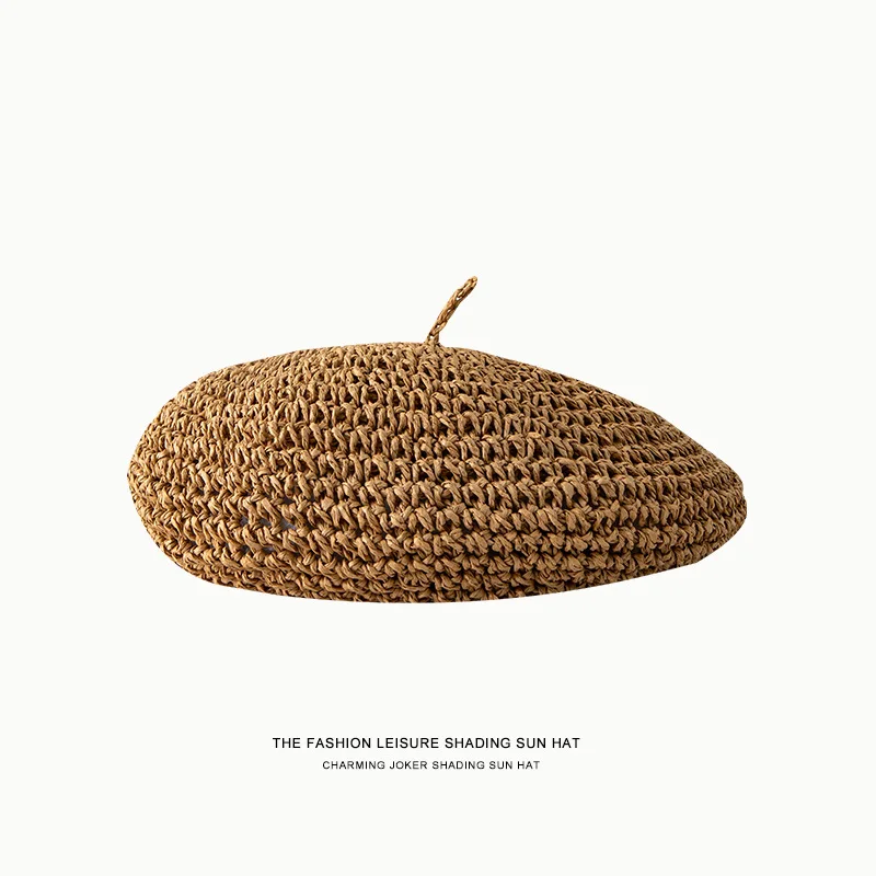 Słomkowy beret francuski w stylu vintage Khaki