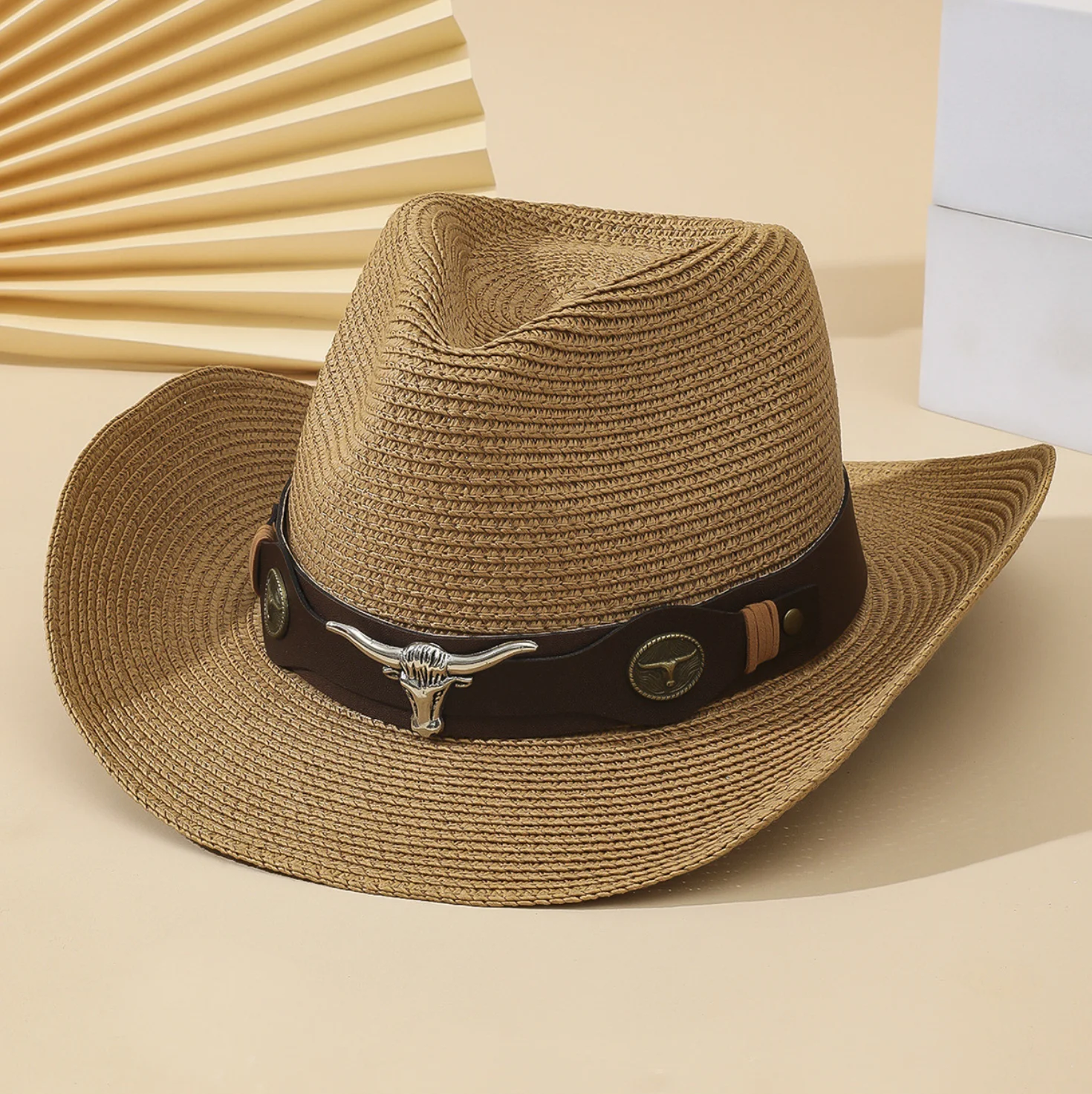 Słomkowy kapelusz kowbojski z szerokim rondem - unisex Khaki