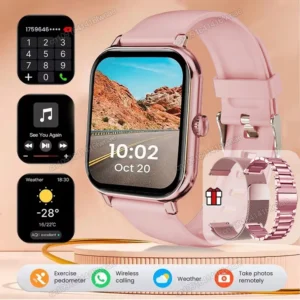 Smartwatch 2,01 cala z wyświetlaczem HD i połączeniami Bluetooth Różowa stal milan