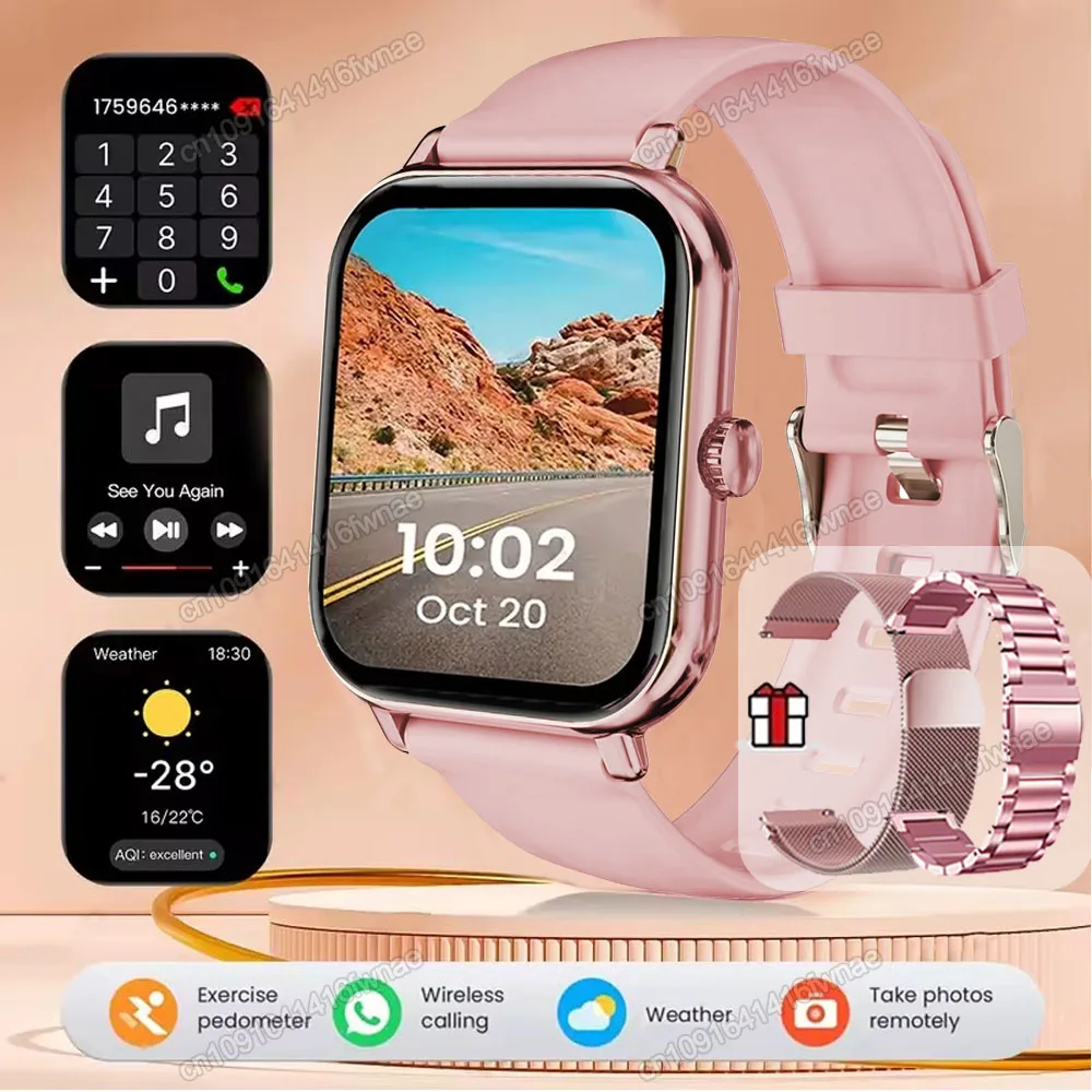 Smartwatch 2,01 cala z wyświetlaczem HD i połączeniami Bluetooth Różowa stal milan