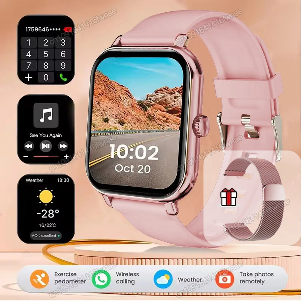 Smartwatch 2,01 cala z wyświetlaczem HD i połączeniami Bluetooth Różowy mediolan