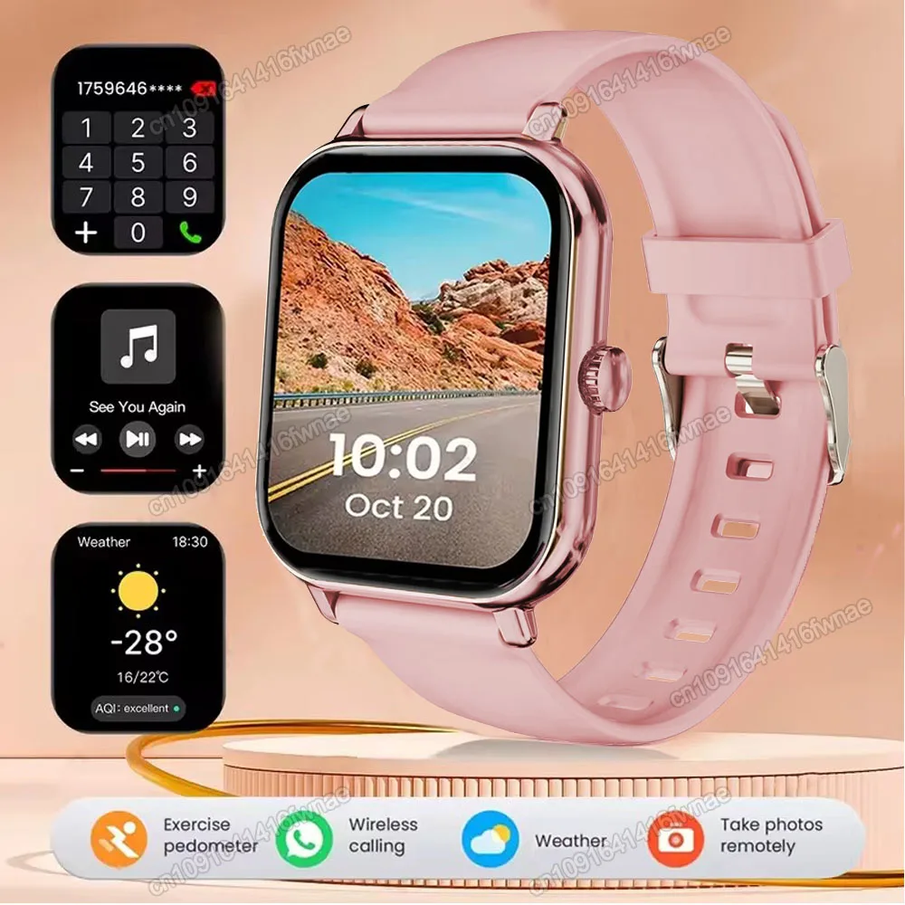 Smartwatch 2,01 cala z wyświetlaczem HD i połączeniami Bluetooth Różowy