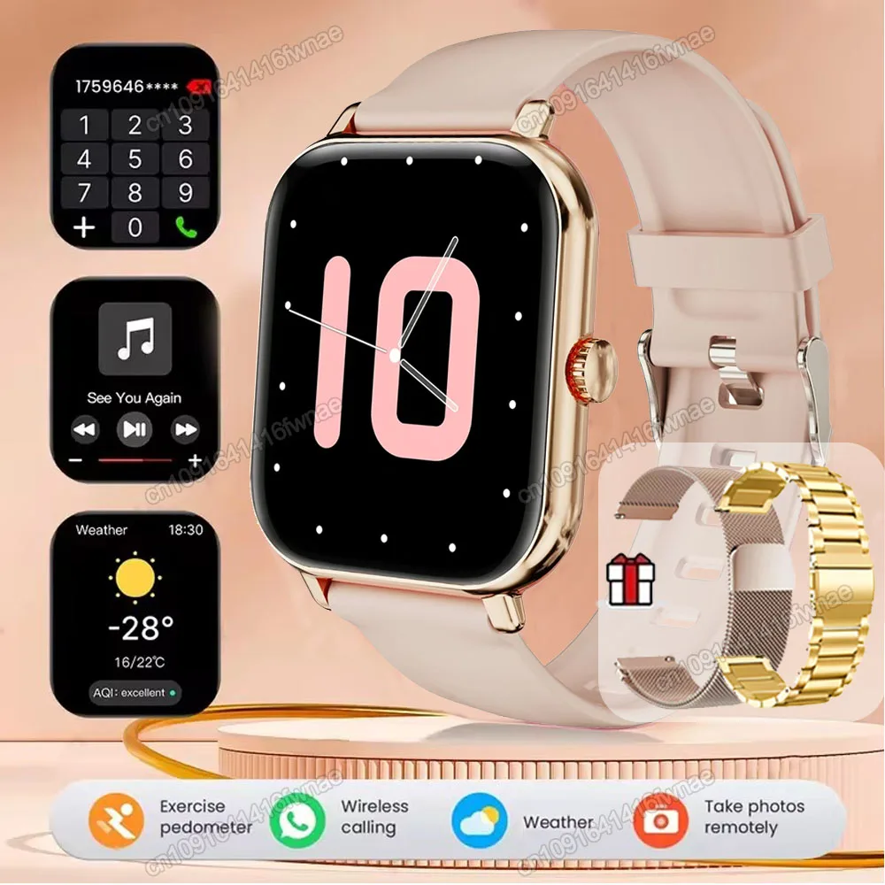 Smartwatch 2,01 cala z wyświetlaczem HD i połączeniami Bluetooth Złota stal milania