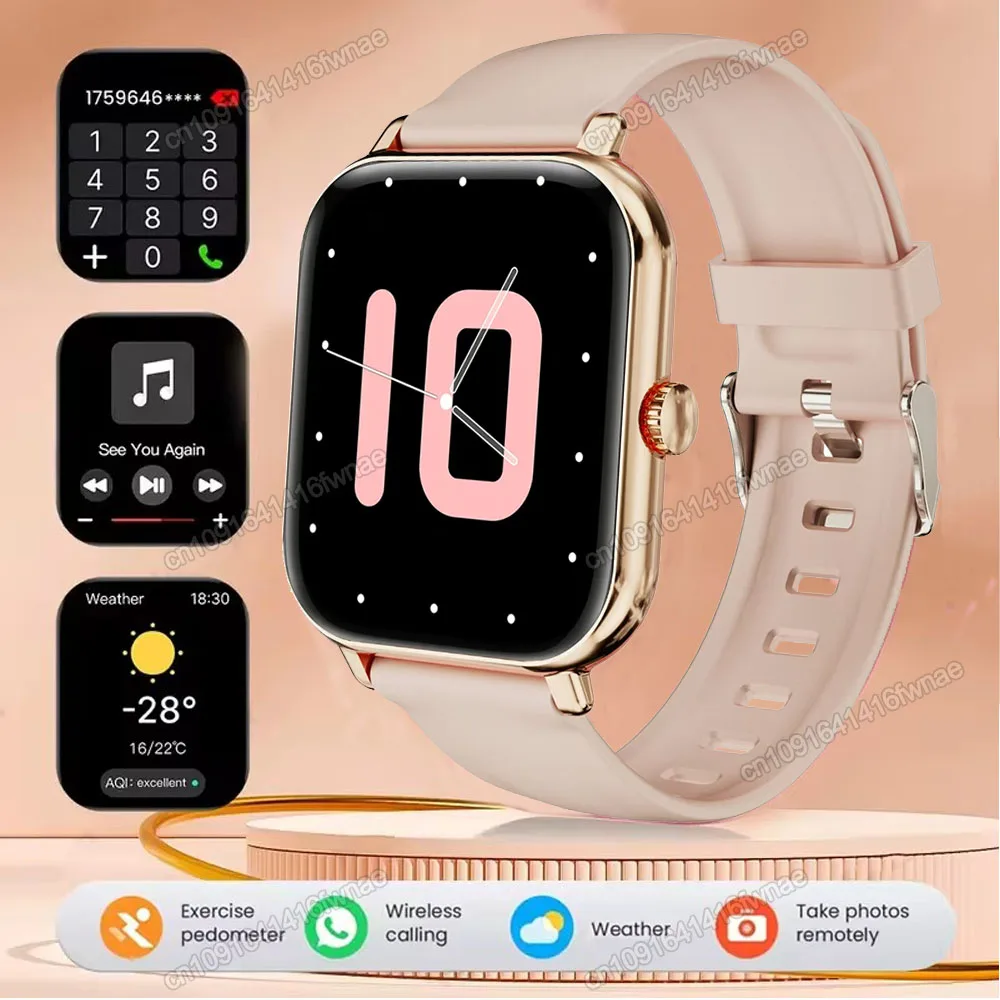 Smartwatch 2,01 cala z wyświetlaczem HD i połączeniami Bluetooth Złoto