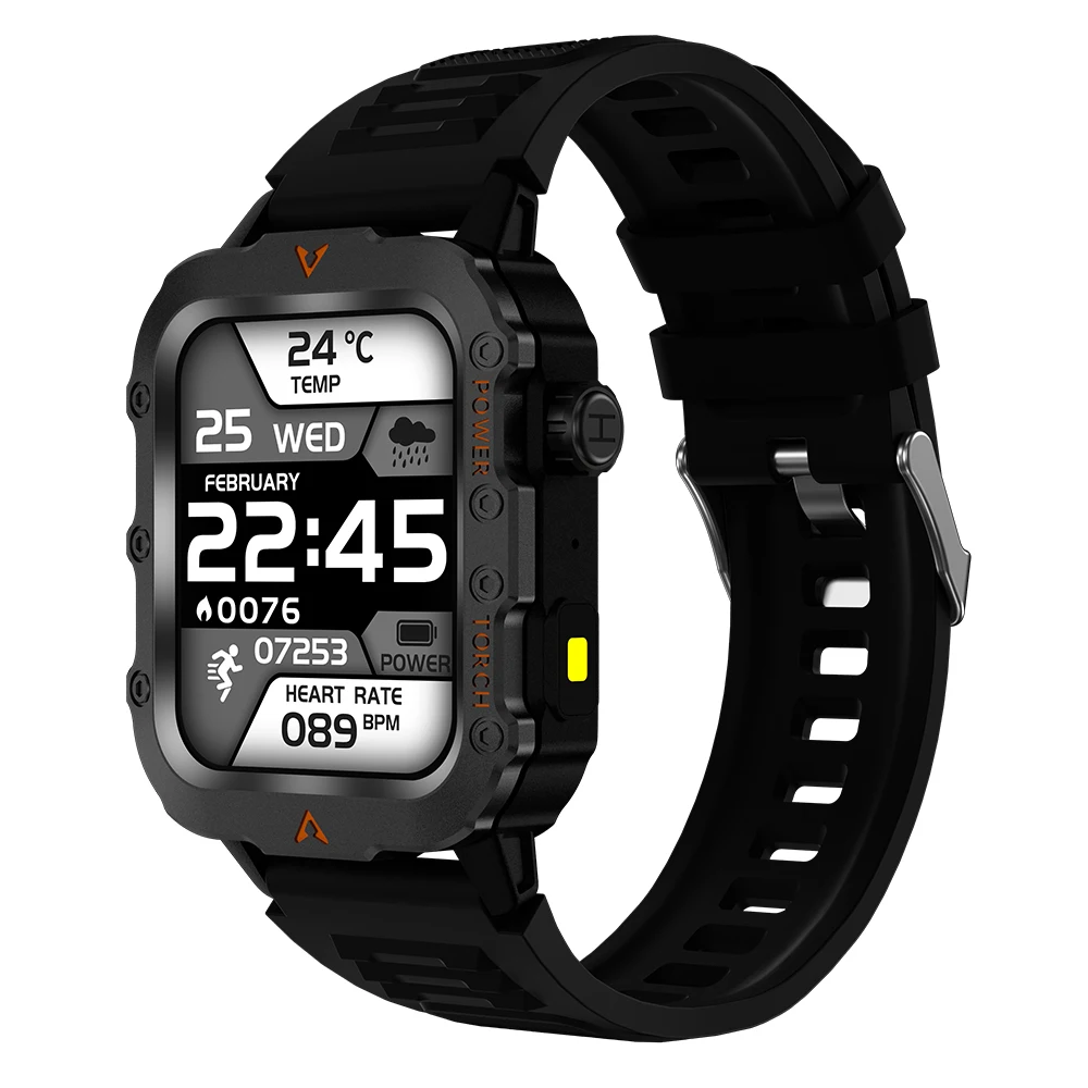 Smartwatch z funkcją połączeń Bluetooth, latarką i monitorem aktywności Czarny