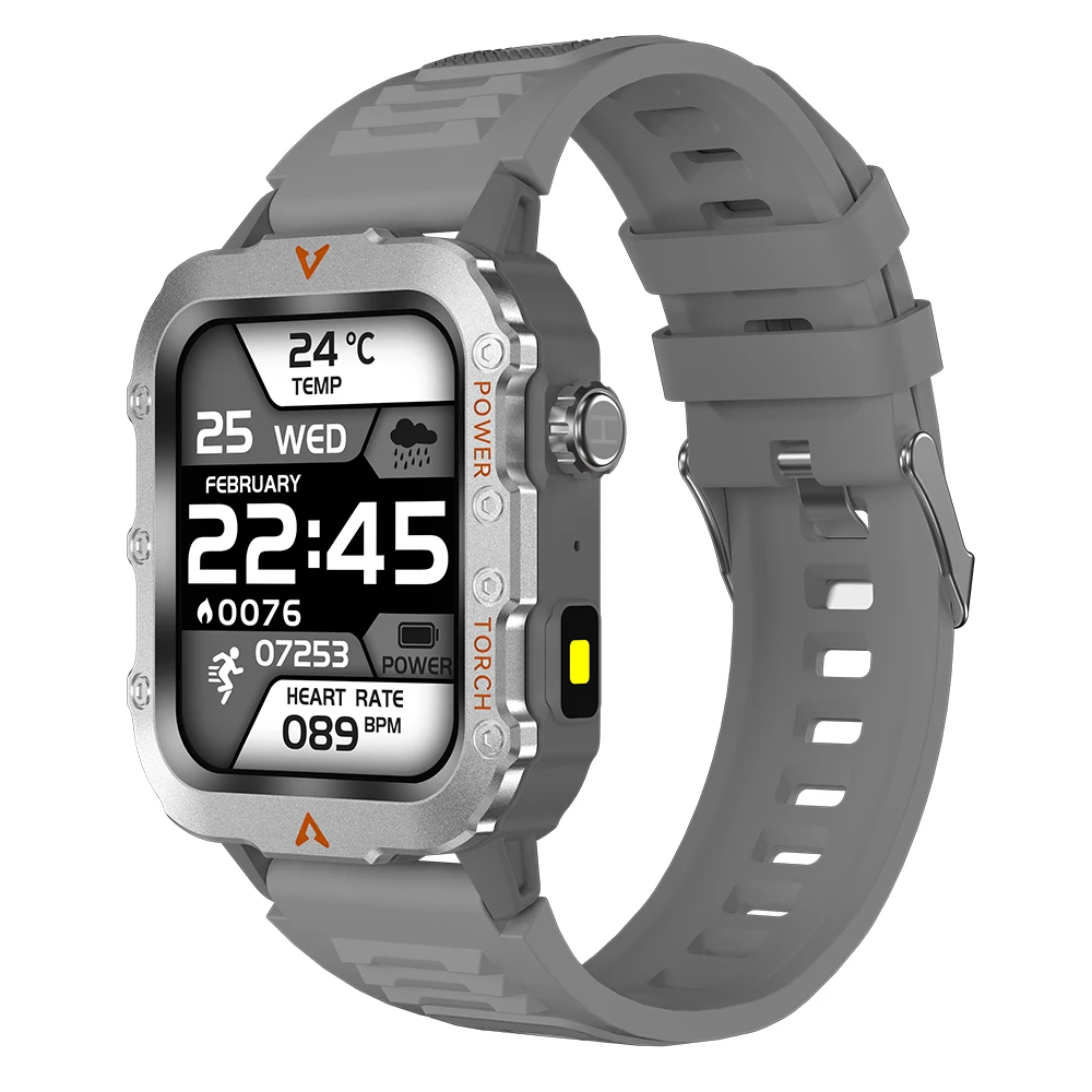 Smartwatch z funkcją połączeń Bluetooth, latarką i monitorem aktywności Szary