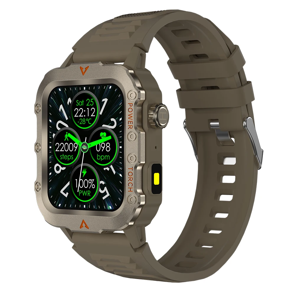 Smartwatch z funkcją połączeń Bluetooth, latarką i monitorem aktywności Khaki