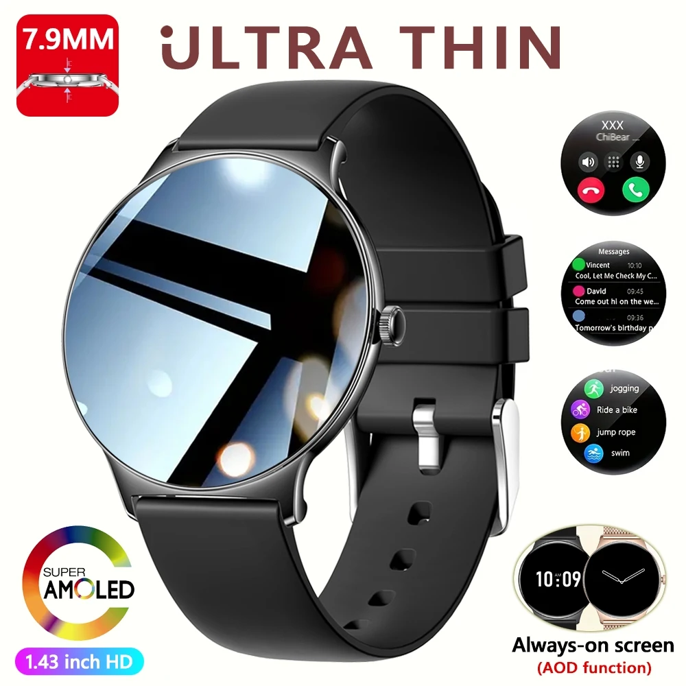 Smartwatch damski ChiBear ultracienki z ekranem AMOLED i Bluetooth Czarny