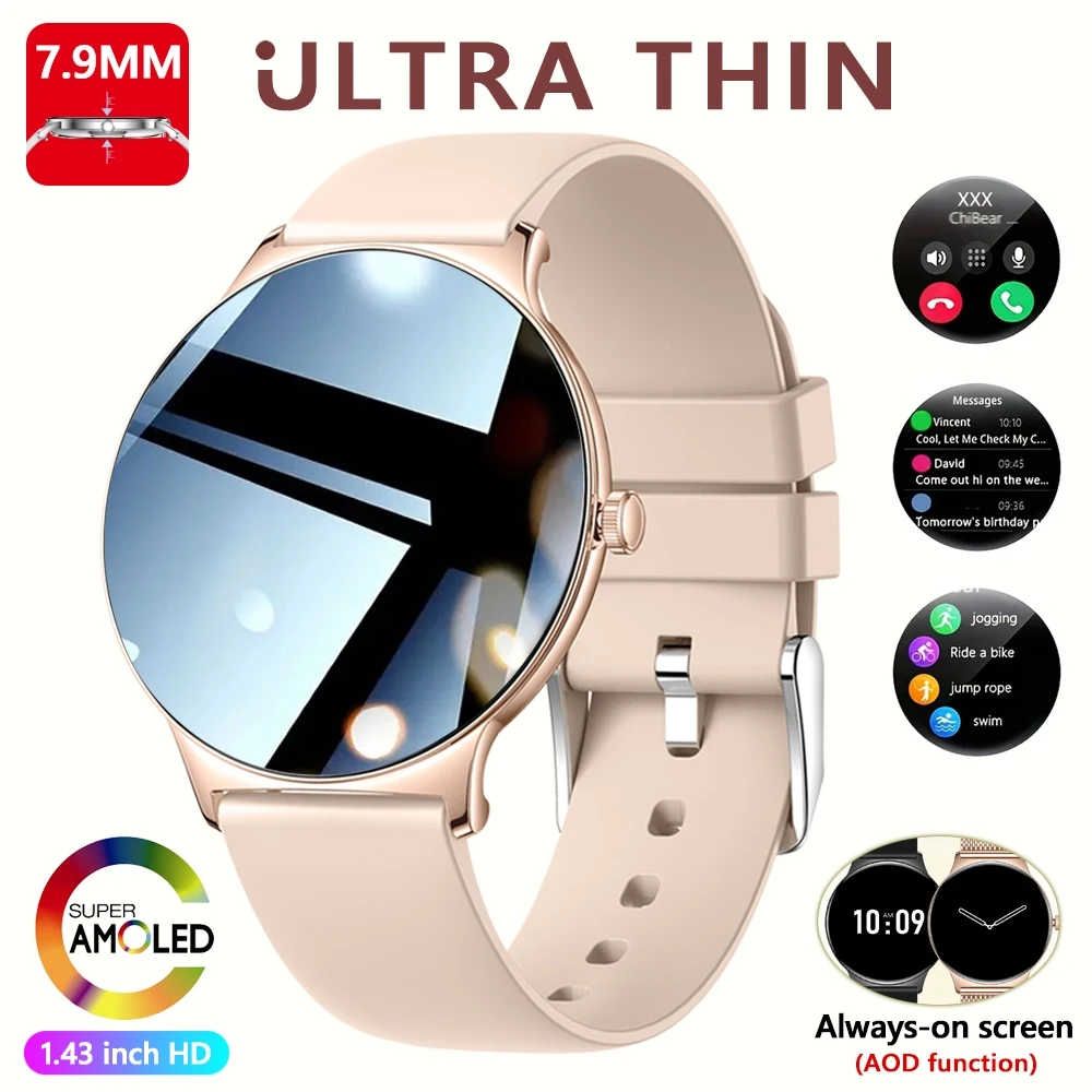 Smartwatch damski ChiBear ultracienki z ekranem AMOLED i Bluetooth Złoty