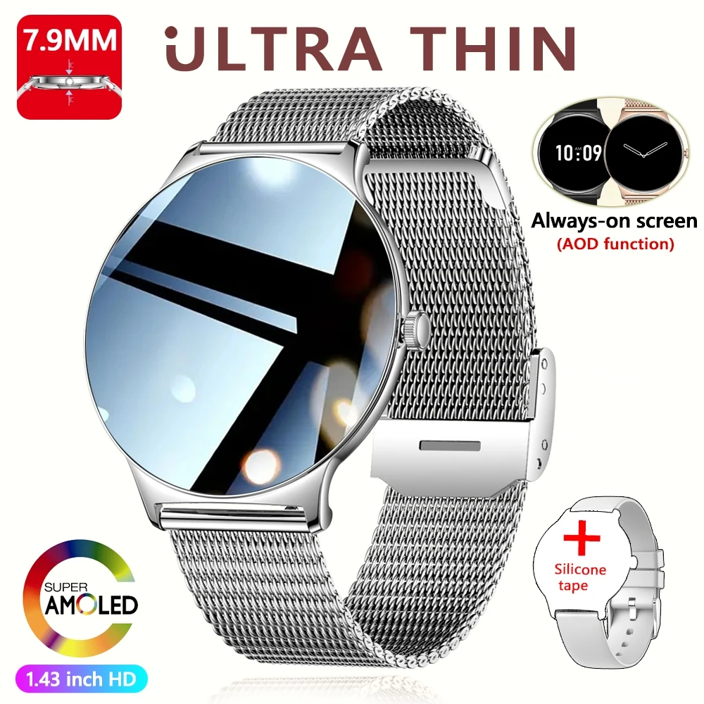 Smartwatch damski ChiBear ultracienki z ekranem AMOLED i Bluetooth Srebrny