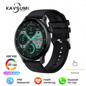 Smartwatch damski AMOLED z NFC i połączeniami — wodoodporny IP68 Czarny