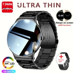 Smartwatch damski ultracienki z ekranem AMOLED i Bluetooth Czarny