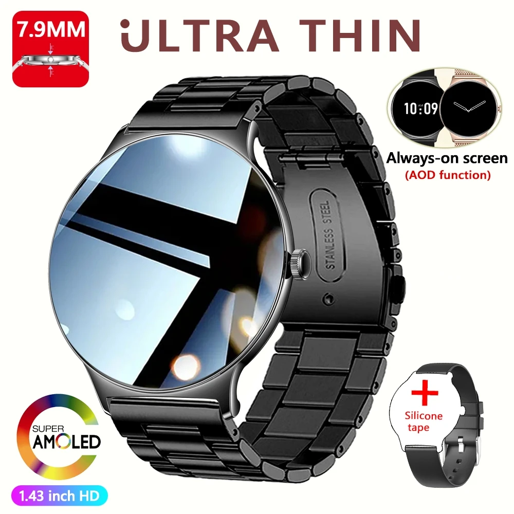 Smartwatch damski ultracienki z ekranem AMOLED i Bluetooth Czarny