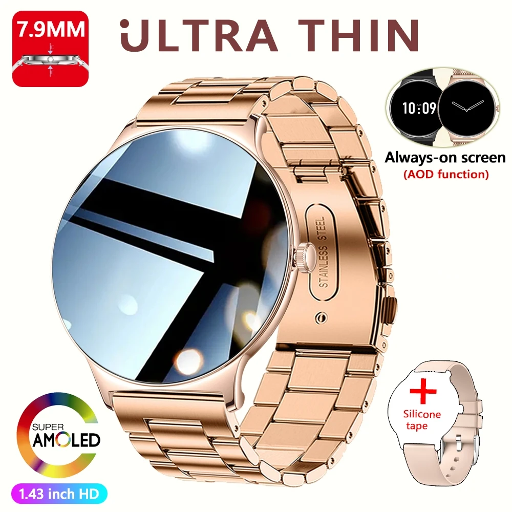 Smartwatch damski ultracienki z ekranem AMOLED i Bluetooth Różowy