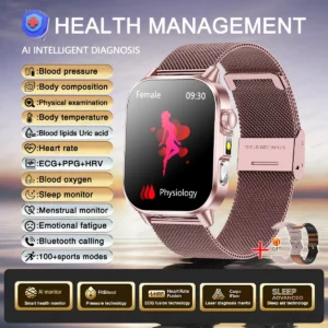 Smartwatch damski zdrowotny EKG HRV ciśnienie tleniowanie krwi Różowy