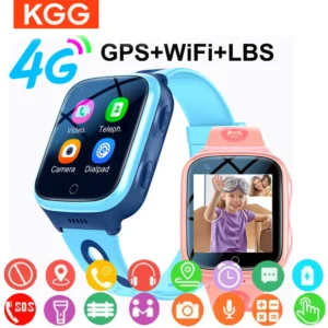 Smartwatch dla dzieci KGG 4G z GPS, rozmowami wideo i przyciskiem SOS Czarny