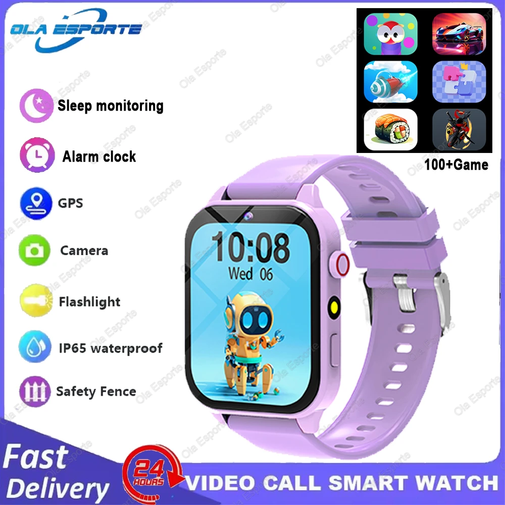 Smartwatch dla dzieci z aparatem, grami i latarką Fioletowy