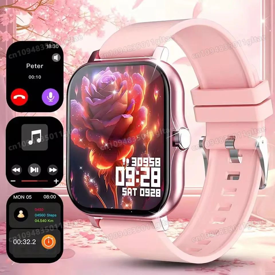 Smartwatch z funkcją dzwonienia i monitorowaniem zdrowia, ekran 1,8 cala Różowy