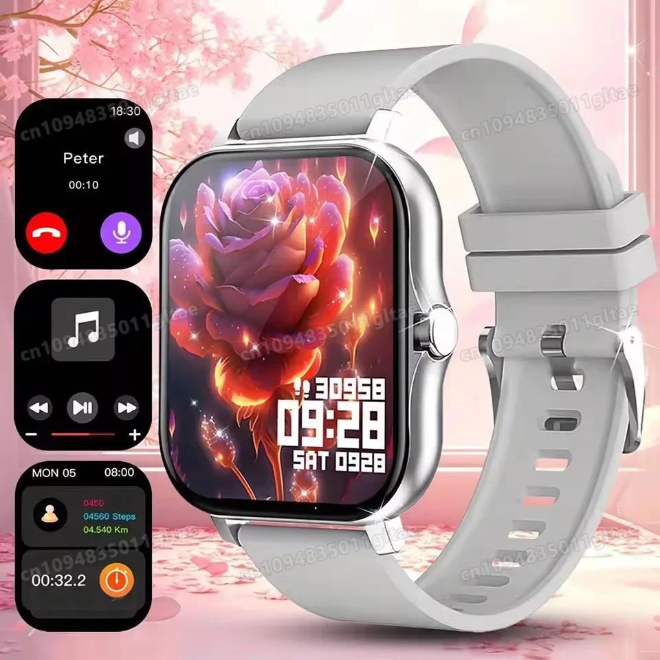 Smartwatch z funkcją dzwonienia i monitorowaniem zdrowia, ekran 1,8 cala Srebrny