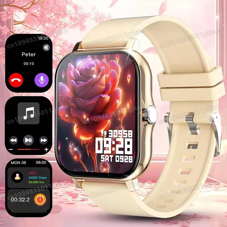 Smartwatch z funkcją dzwonienia i monitorowaniem zdrowia, ekran 1,8 cala Złoty