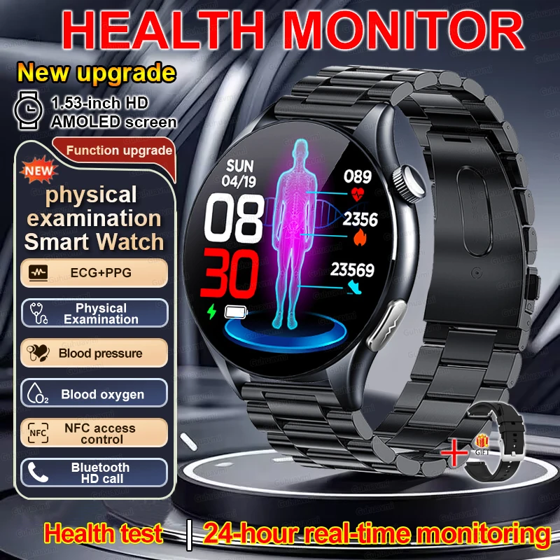 Smartwatch z EKG, pomiarem ciśnienia i SpO2 do Androida i iOS Czarny