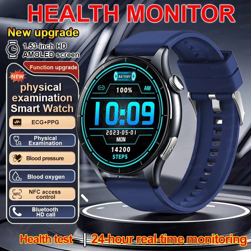 Smartwatch z EKG, pomiarem ciśnienia i SpO2 do Androida i iOS Niebieski