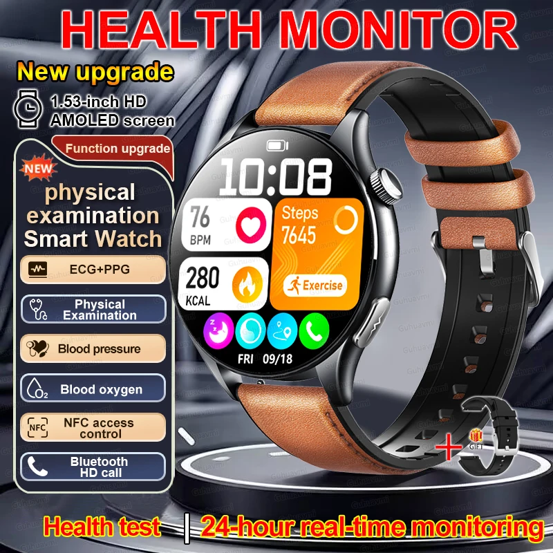 Smartwatch z EKG, pomiarem ciśnienia i SpO2 do Androida i iOS Brązowy