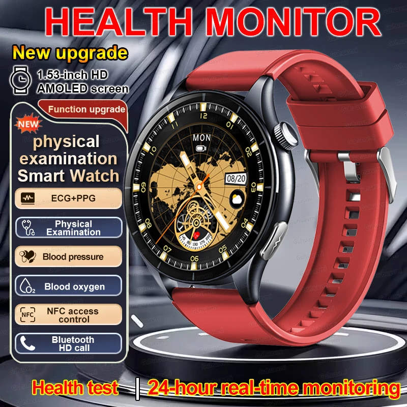 Smartwatch z EKG, pomiarem ciśnienia i SpO2 do Androida i iOS Czerwony