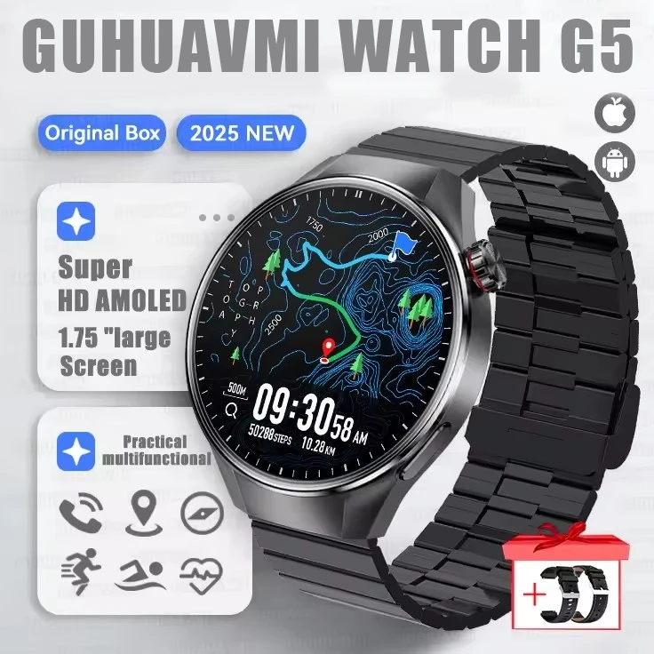 Smartwatch G5 Plus z GPS, AMOLED 1,75" i pomiarem tętna Czarny