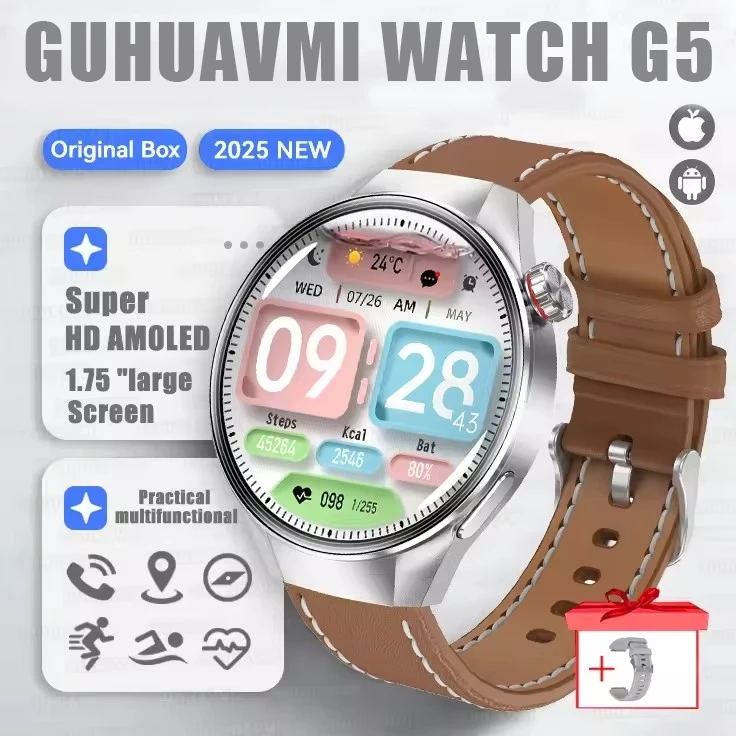 Smartwatch G5 Plus z GPS, AMOLED 1,75" i pomiarem tętna Brązowy