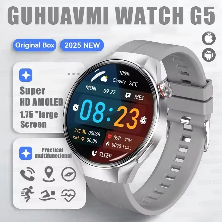 Smartwatch G5 Plus z GPS, AMOLED 1,75" i pomiarem tętna Szary