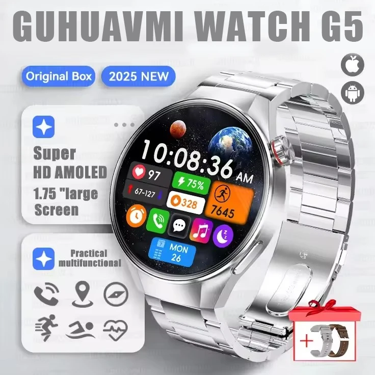 Smartwatch G5 Plus z GPS, AMOLED 1,75" i pomiarem tętna Srebrny