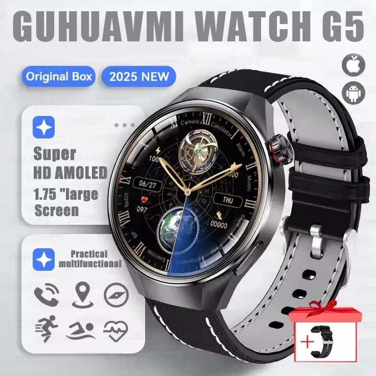 Smartwatch G5 Plus z GPS, AMOLED 1,75" i pomiarem tętna Starlight leather b