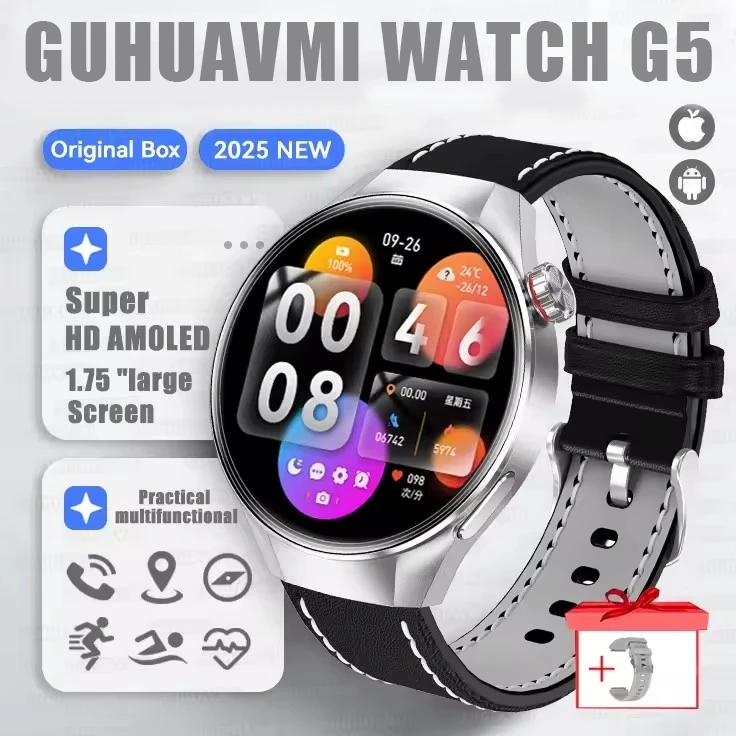 Smartwatch G5 Plus z GPS, AMOLED 1,75" i pomiarem tętna Starlight leather s
