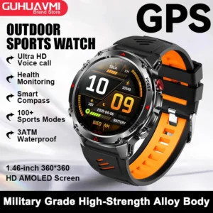 Smartwatch z GPS, NFC i kompasem AMOLED unisex Czarny