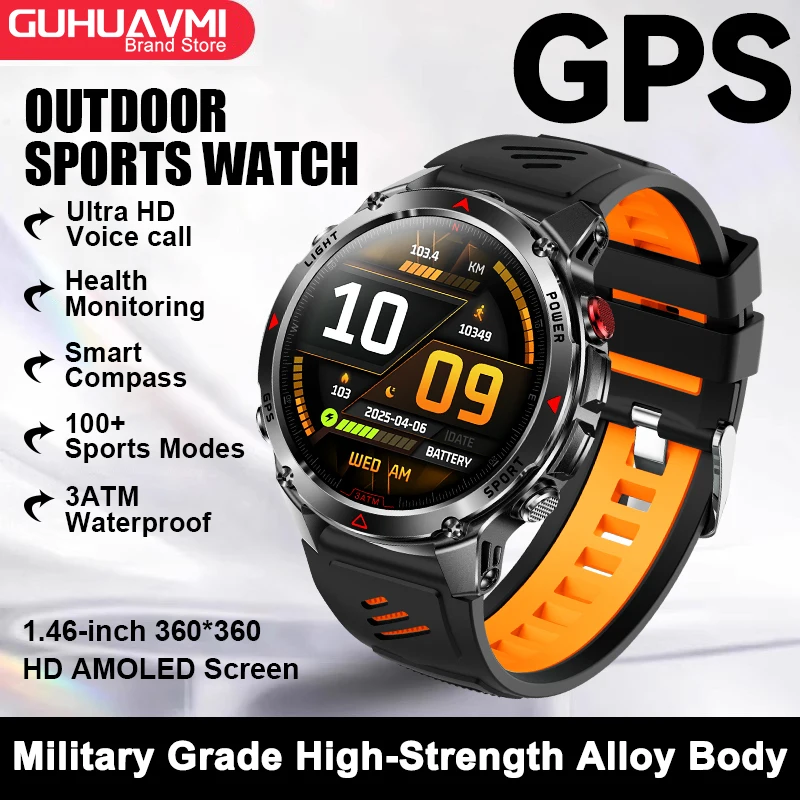 Smartwatch z GPS, NFC i kompasem AMOLED unisex Czarny