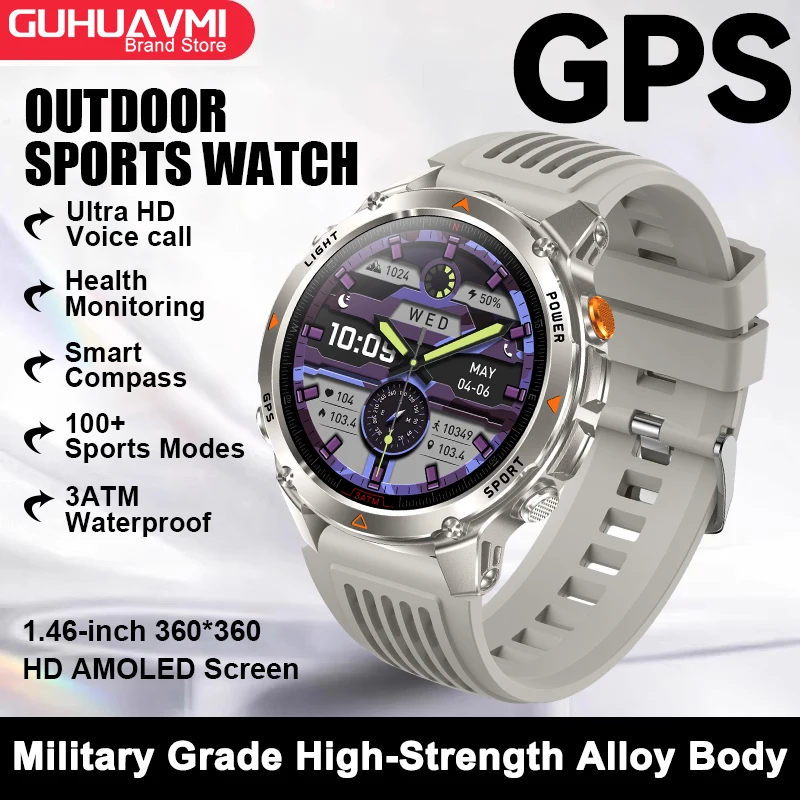 Smartwatch z GPS, NFC i kompasem AMOLED unisex Szary
