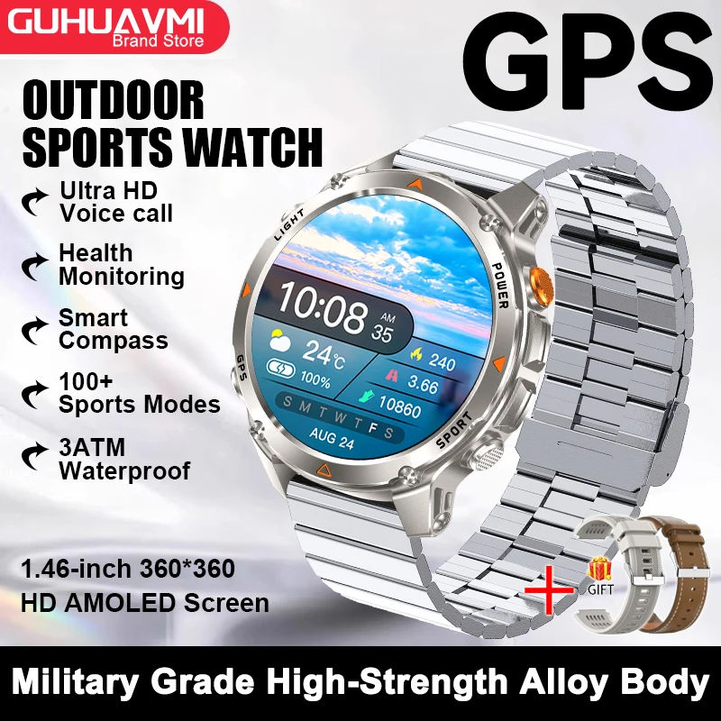 Smartwatch z GPS, NFC i kompasem AMOLED unisex Srebrny