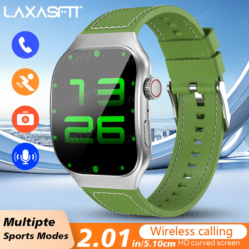 Smartwatch LAXASFIT z zakrzywionym ekranem i Bluetooth 5.3 Zielony