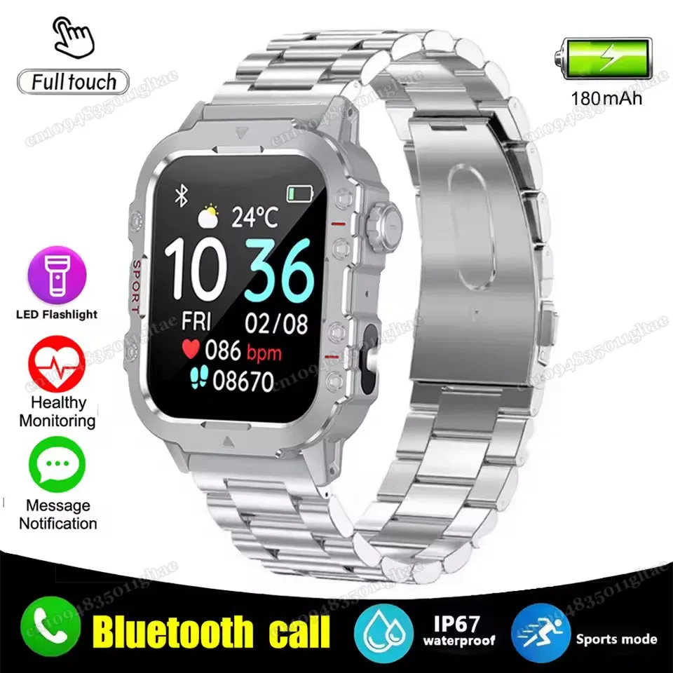 Wytrzymały smartwatch męski z GPS, latarką i wodoodpornością 1.44 silver22szstrap