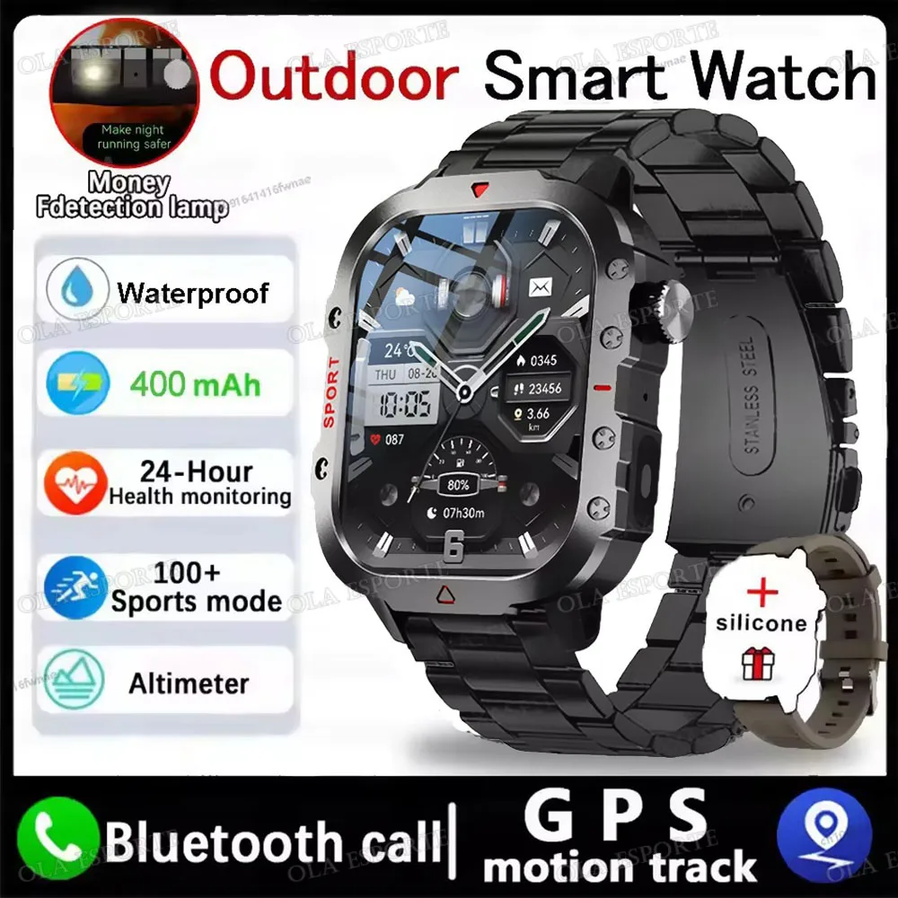 Wytrzymały smartwatch męski z GPS, latarką i wodoodpornością 2.01 br22bkszstrap